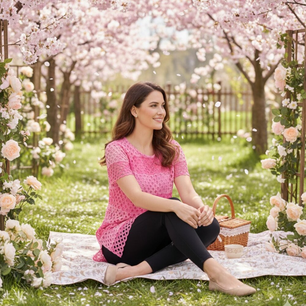 Isaac Mizrahi Pink Eyelet Tunic Top